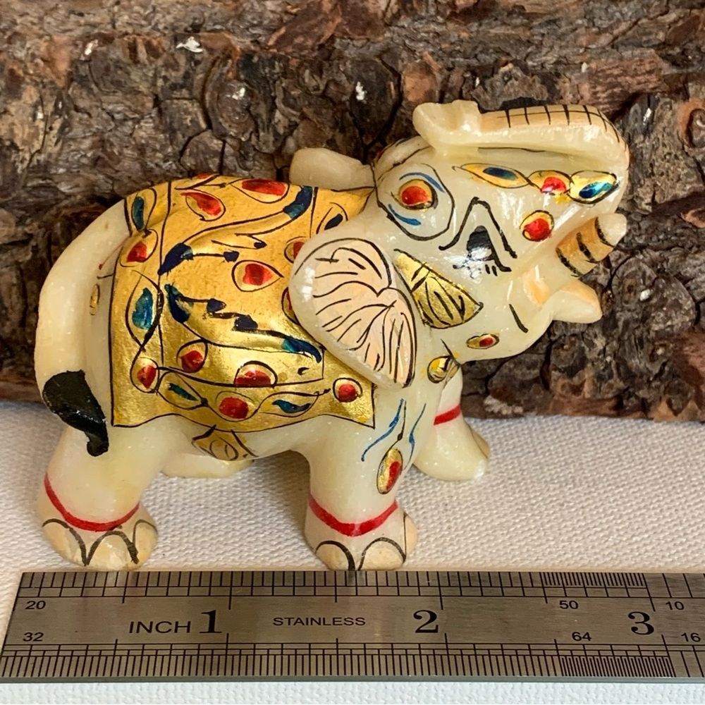Marble Elephant Statue Trunk Up Hand Painted Indian Art home Decor Sculpture 3" - Picture 12 of 14